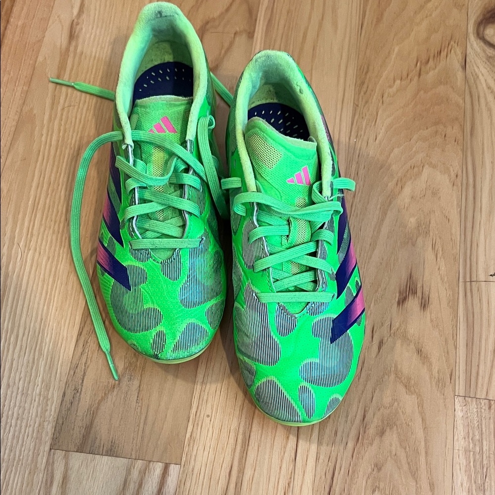 Adidas Kids Neon Green and Purple soccer cleats